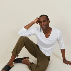 Maison Montagut T-Shirt Col Tunisien En Lin Flamme - Blayne><noscript><img width=