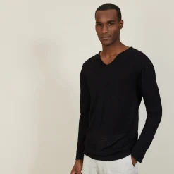 Maison Montagut T-Shirt Col Tunisien En Lin Flamme - Blayne><noscript><img width=