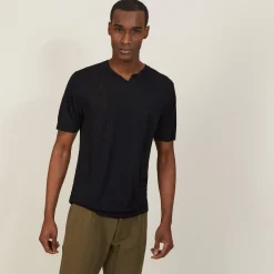 Maison Montagut T-Shirt Col Tunisien En Lin Flamme - Baraka><noscript><img width=