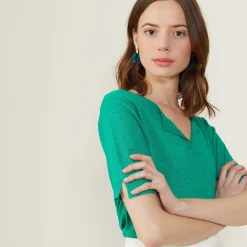 Maison Montagut T-Shirt Col Tunisien En Lin Flamme - Boheme><noscript><img width=