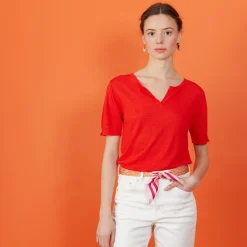 Maison Montagut T-Shirt Col Tunisien En Lin Flamme - Boheme><noscript><img width=