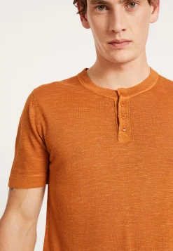 Maison Montagut T-Shirt Col Tunisien En Lin Flamme - Damiano><noscript><img width=