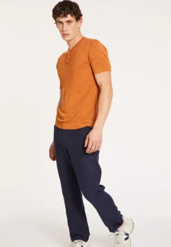 Maison Montagut T-Shirt Col Tunisien En Lin Flamme - Damiano><noscript><img width=