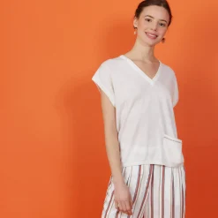 Maison Montagut T-Shirt Col V En Lin Cachemire - Meg><noscript><img width=