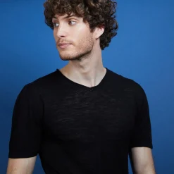 Maison Montagut T-Shirt Col V En Lin Flamme - Bobelia><noscript><img width=