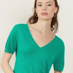 Maison Montagut T-Shirt Col V En Lin Flamme - Bountie><noscript><img width=