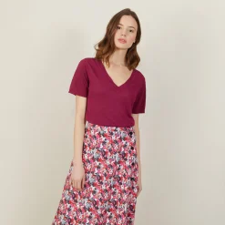 Maison Montagut T-Shirt Col V En Lin Flamme - Bountie><noscript><img width=