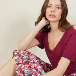 Maison Montagut T-Shirt Col V En Lin Flamme - Bountie><noscript><img width=