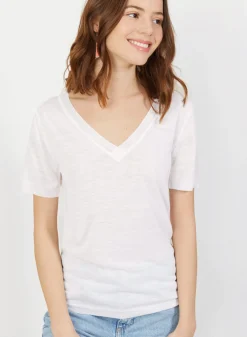 Maison Montagut T-Shirt Col V En Lin Flamme - Bountie><noscript><img width=