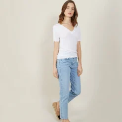 Maison Montagut T-Shirt Col V En Lin Flamme - Bountie><noscript><img width=