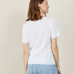 Maison Montagut T-Shirt Col V En Lin Flamme - Bountie><noscript><img width=