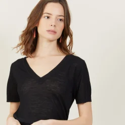 Maison Montagut T-Shirt Col V En Lin Flamme - Bountie><noscript><img width=