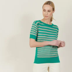 Maison Montagut T-Shirt En Lin Cachemire A Rayures Bicolores - Naria>Femme T-Shirts