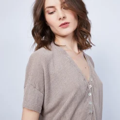 Maison Montagut T-Shirt En Lin Col V Boutonne - Maati><noscript><img width=