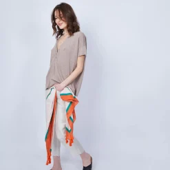 Maison Montagut T-Shirt En Lin Col V Boutonne - Maati><noscript><img width=