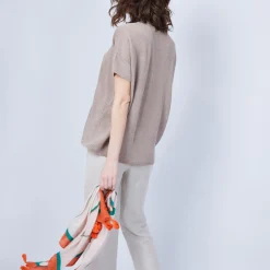 Maison Montagut T-Shirt En Lin Col V Boutonne - Maati><noscript><img width=