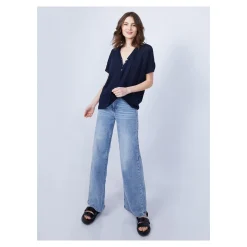 Maison Montagut T-Shirt En Lin Col V Boutonne - Maati><noscript><img width=