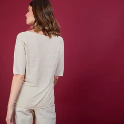 Maison Montagut T-Shirt En Lin Flamme Manches Coudes - Bonbon><noscript><img width=