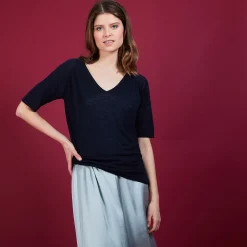 Maison Montagut T-Shirt En Lin Flamme Manches Coudes - Bonbon><noscript><img width=