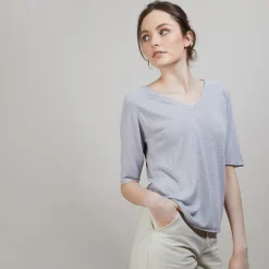 Maison Montagut T-Shirt En Lin Flamme Manches Coudes - Bonbon><noscript><img width=