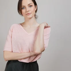 Maison Montagut T-Shirt En Lin Flamme Manches Coudes - Bonbon><noscript><img width=