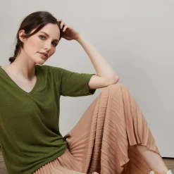 Maison Montagut T-Shirt En Lin Flamme Manches Coudes - Bonbon><noscript><img width=