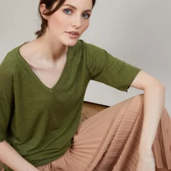 Maison Montagut T-Shirt En Lin Flamme Manches Coudes - Bonbon><noscript><img width=