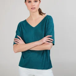 Maison Montagut T-Shirt En Lin Flamme Manches Coudes - Bonbon><noscript><img width=