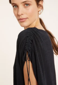 Maison Montagut T-Shirt En Lin Flamme Resserrage Epaules - Marine><noscript><img width=