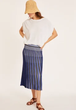 Maison Montagut T-Shirt En Lin Flamme Resserrage Epaules - Marine><noscript><img width=