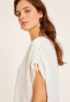 Maison Montagut T-Shirt En Lin Flamme Resserrage Epaules - Marine><noscript><img width=