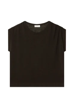 Maison Montagut T-Shirt En Lin Flamme Resserrage Epaules - Marine><noscript><img width=