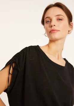 Maison Montagut T-Shirt En Lin Flamme Resserrage Epaules - Marine><noscript><img width=