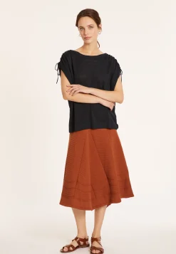 Maison Montagut T-Shirt En Lin Flamme Resserrage Epaules - Marine><noscript><img width=