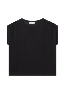 Maison Montagut T-Shirt En Lin Flamme Resserrage Epaules - Marine><noscript><img width=