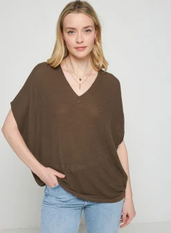 Maison Montagut T-Shirt Manche Chauve-Souris En Lin Flamme - Tarra><noscript><img width=