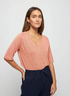 Maison Montagut T-Shirt Manches Coudes En Lin Flamme - Bonbon><noscript><img width=