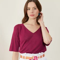 Maison Montagut T-Shirt Manches Coudes En Lin Flamme - Bonbon><noscript><img width=