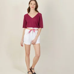 Maison Montagut T-Shirt Manches Coudes En Lin Flamme - Bonbon><noscript><img width=