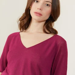 Maison Montagut T-Shirt Manches Coudes En Lin Flamme - Bonbon><noscript><img width=