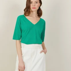 Maison Montagut T-Shirt Manches Coudes En Lin Flamme - Bonbon><noscript><img width=