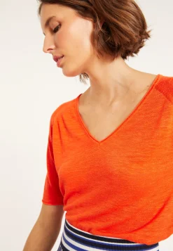 Maison Montagut T-Shirt Manches Coudes En Lin Flamme - Bonbon><noscript><img width=