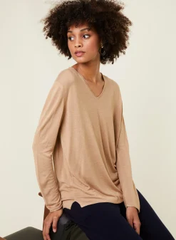 Maison Montagut T-Shirt Manches Longues En Bambou Cachemire A Fentes - Aelys><noscript><img width=