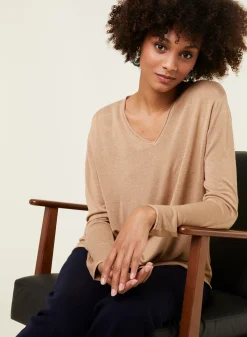 Maison Montagut T-Shirt Manches Longues En Bambou Cachemire A Fentes - Aelys><noscript><img width=