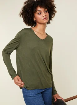 Maison Montagut T-Shirt Manches Longues En Bambou Cachemire A Fentes - Aelys><noscript><img width=