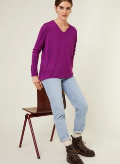 Maison Montagut T-Shirt Manches Longues En Bambou Cachemire A Fentes - Aelys><noscript><img width=