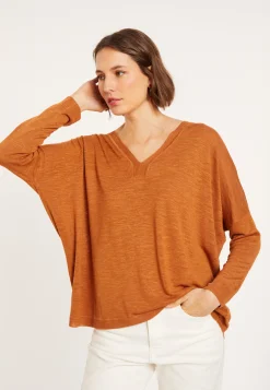 Maison Montagut T-Shirt Oversize Col V En Lin Flamme - Beja><noscript><img width=