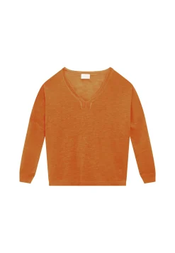 Maison Montagut T-Shirt Oversize Col V En Lin Flamme - Beja><noscript><img width=
