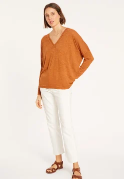 Maison Montagut T-Shirt Oversize Col V En Lin Flamme - Beja><noscript><img width=