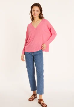 Maison Montagut T-Shirt Oversize Col V En Lin Flamme - Beja><noscript><img width=